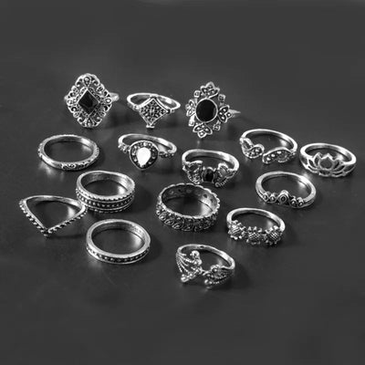 15 Piece Alloy Vintage Ring Set - Style Chic Couture