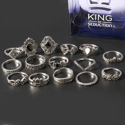 15 Piece Alloy Vintage Ring Set - Style Chic Couture