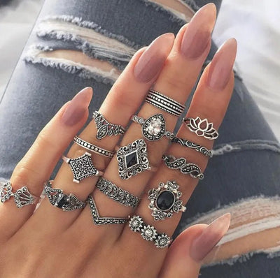 15 Piece Alloy Vintage Ring Set - Style Chic Couture