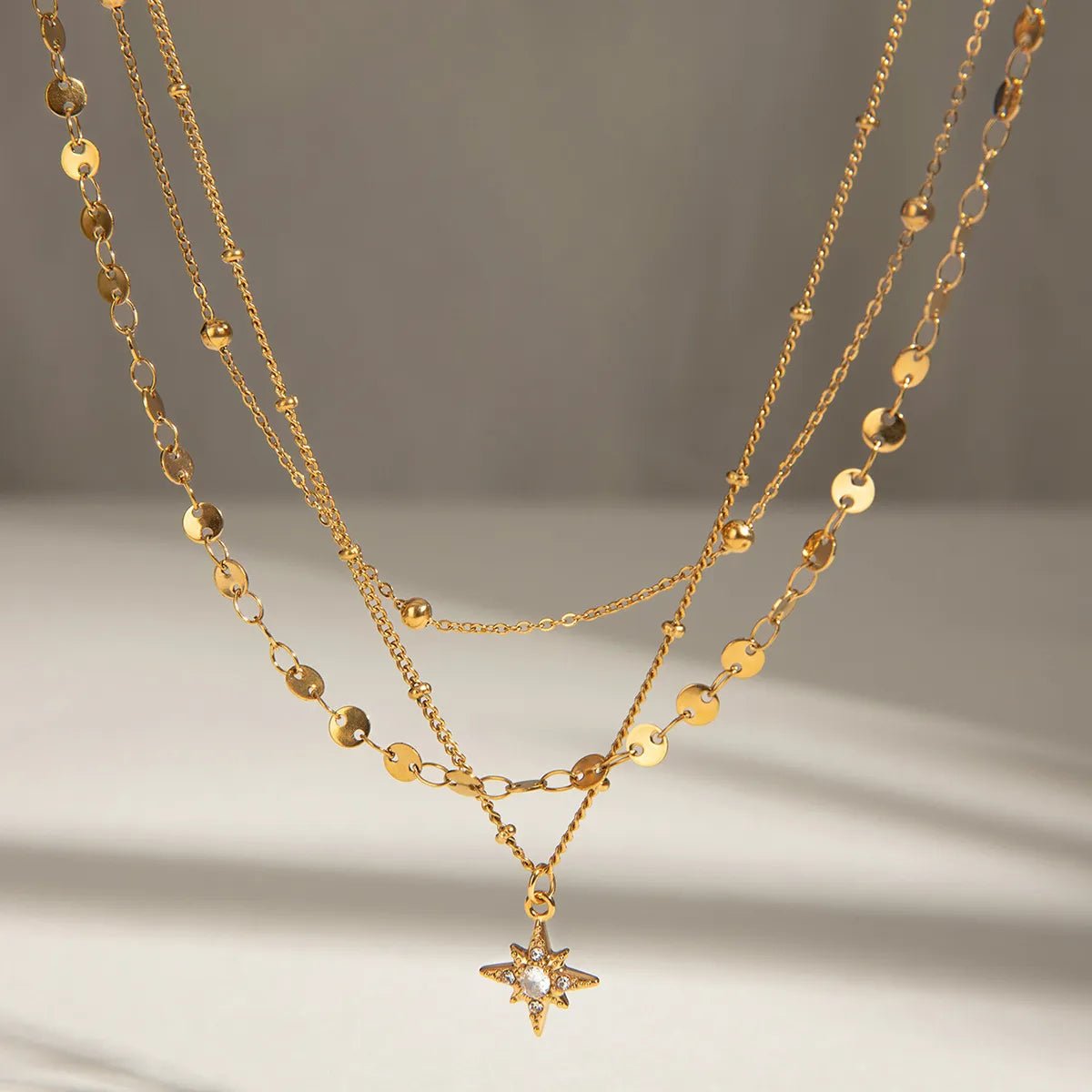 18K Gold - Plated Layered Star Pendant Necklace - Style Chic Couture