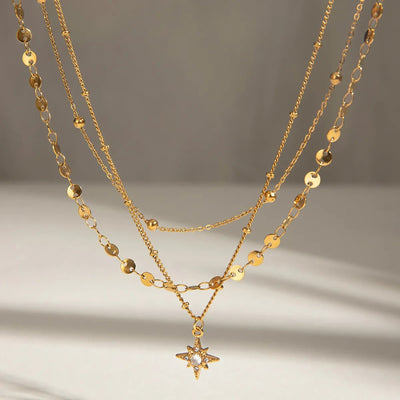 18K Gold - Plated Layered Star Pendant Necklace - Style Chic Couture
