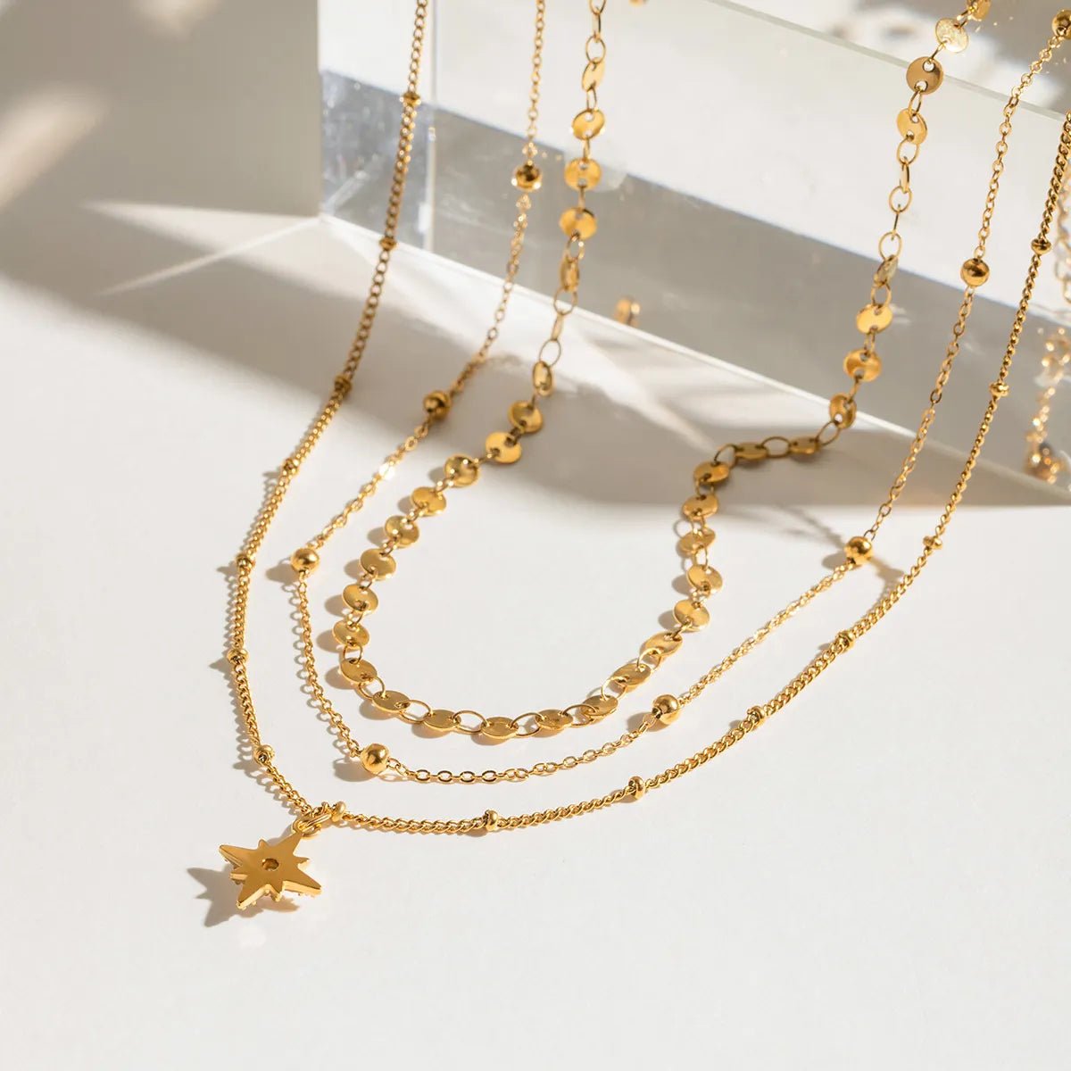 18K Gold - Plated Layered Star Pendant Necklace - Style Chic Couture