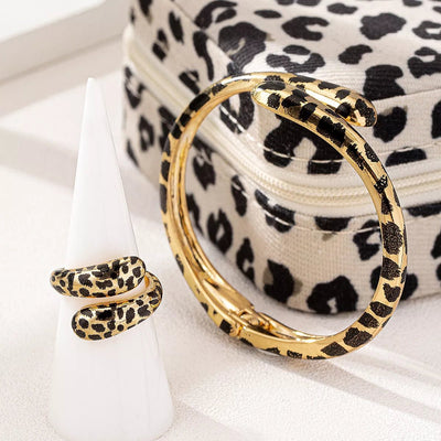 18K Gold - Plated Leopard Bypass Ring and Bracelet Jewelry Set - Style Chic Couture