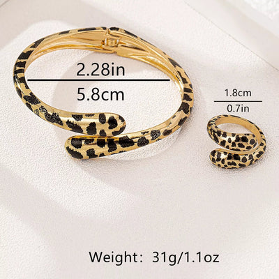 18K Gold - Plated Leopard Bypass Ring and Bracelet Jewelry Set - Style Chic Couture