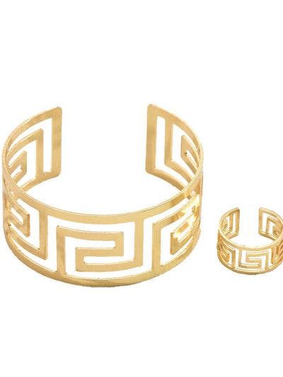 18K Gold - Plated Stainless Steel Geometric Bracelet and Ring Jewelry Set - Style Chic Couture