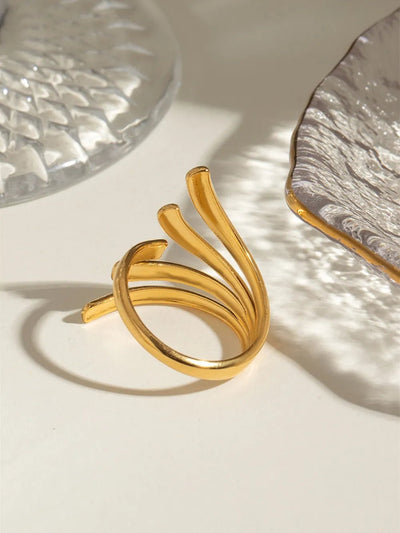 18K Gold - Plated Stainless Steel Irregular Open Ring - Style Chic Couture