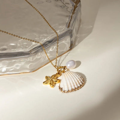 18K Gold - Plated Synthetic Pearl Shell Necklace - Style Chic Couture