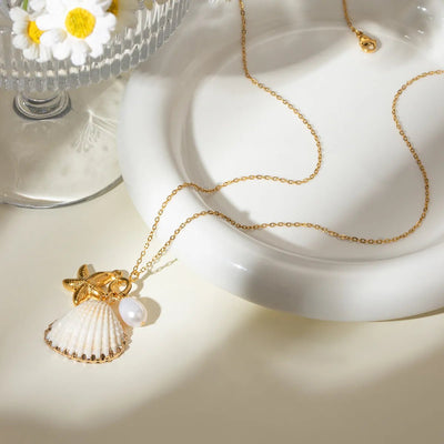 18K Gold - Plated Synthetic Pearl Shell Necklace - Style Chic Couture