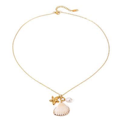 18K Gold - Plated Synthetic Pearl Shell Necklace - Style Chic Couture