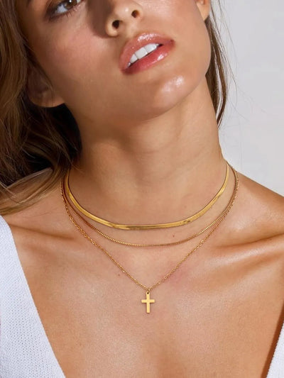 18K Gold - Plated Three - Layered Cross Necklace - Style Chic Couture