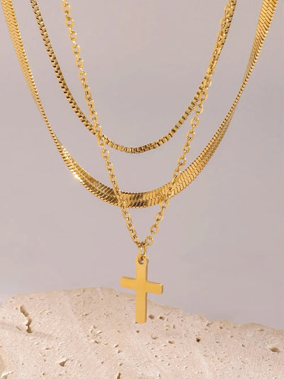 18K Gold - Plated Three - Layered Cross Necklace - Style Chic Couture