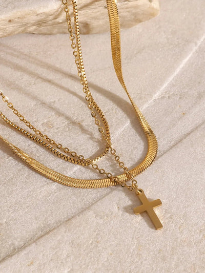 18K Gold - Plated Three - Layered Cross Necklace - Style Chic Couture