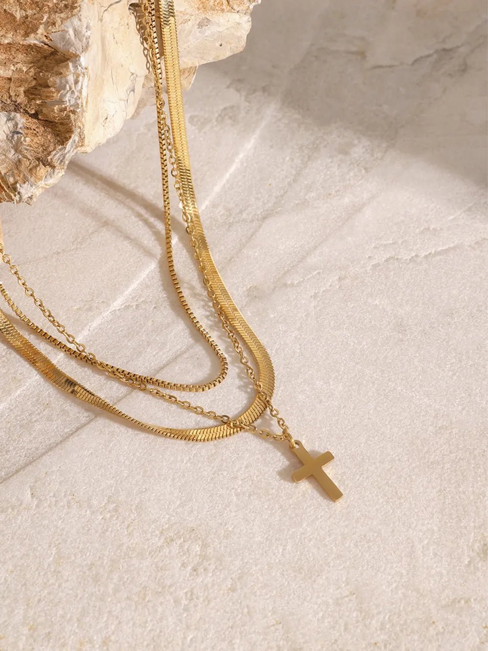 18K Gold - Plated Three - Layered Cross Necklace - Style Chic Couture