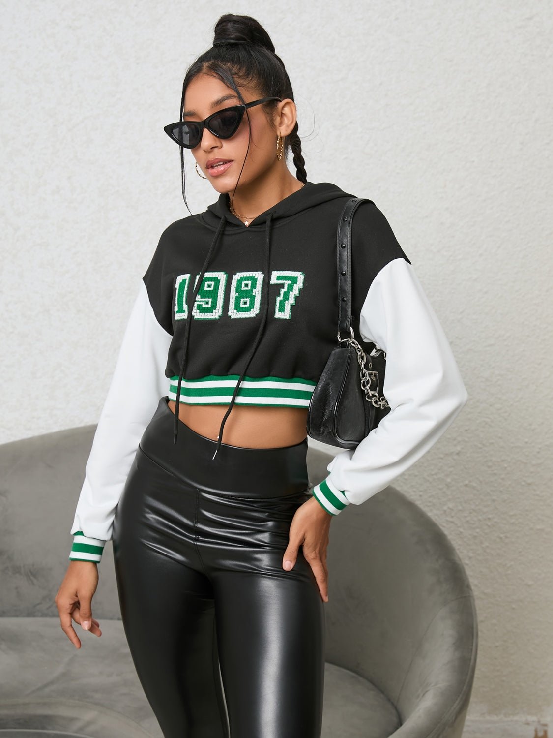 1987 Graphic Cropped Hoodie - Style Chic Couture