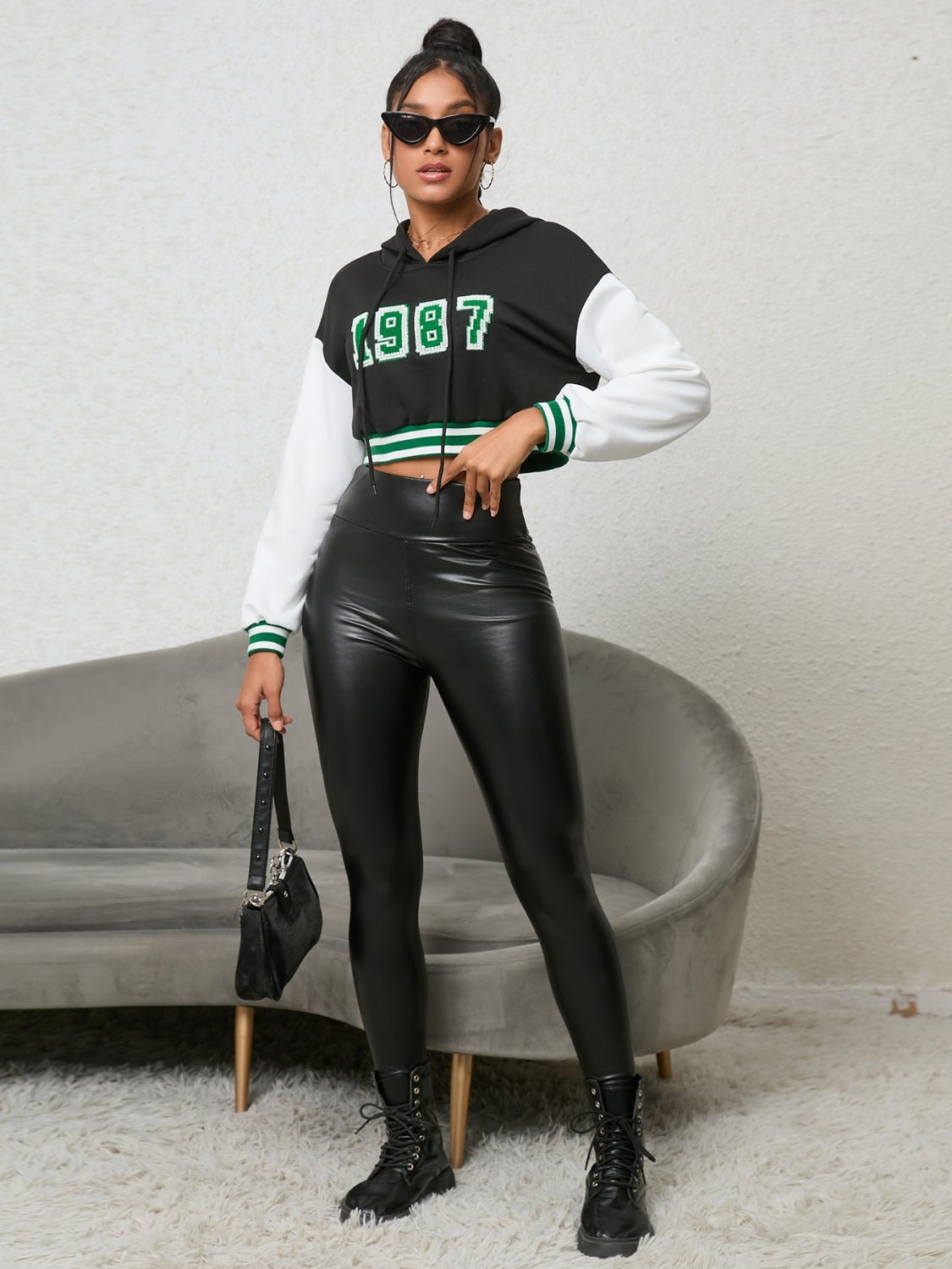 1987 Graphic Cropped Hoodie - Style Chic Couture