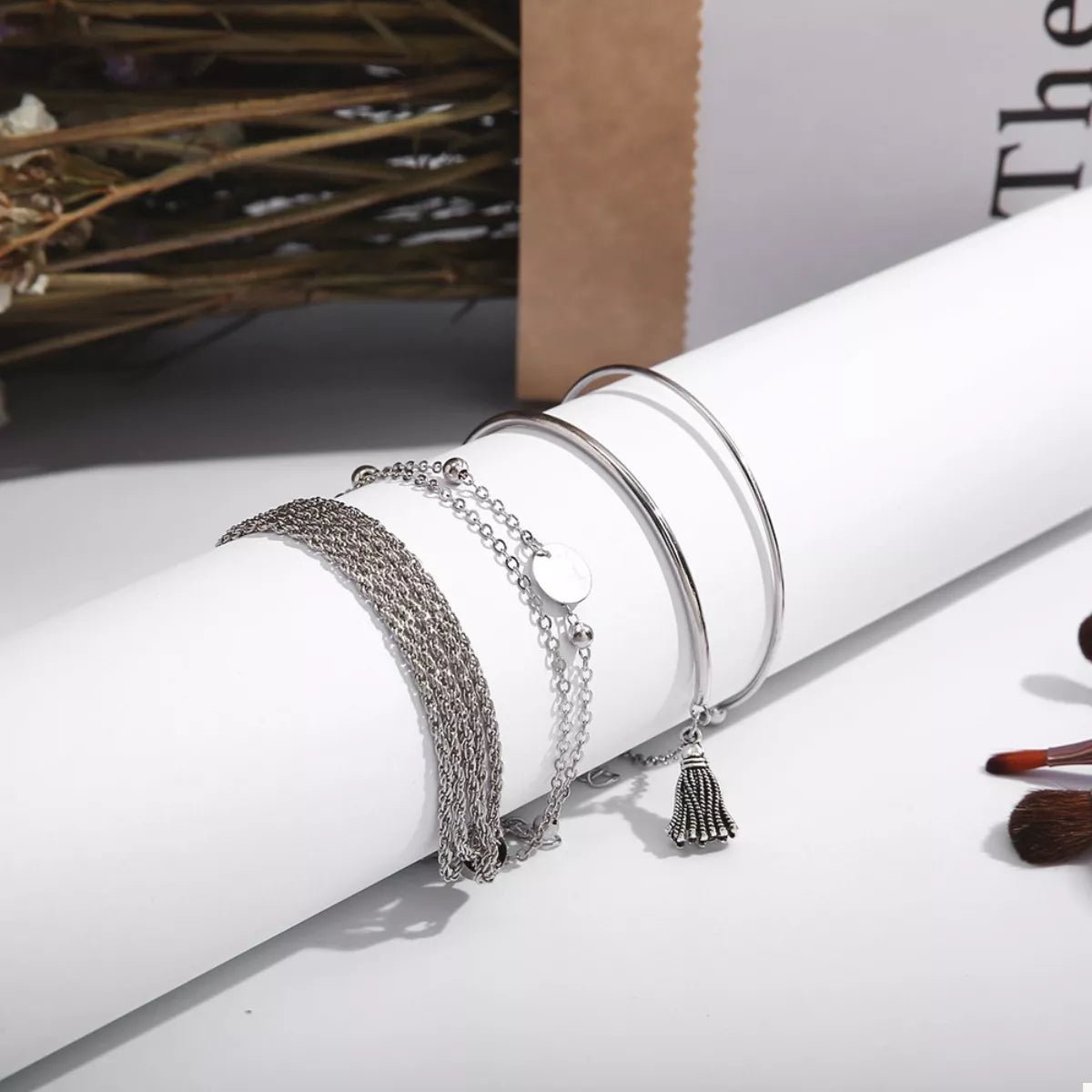 4 Piece Silver - Plated Minimalist Bracelet - Style Chic Couture