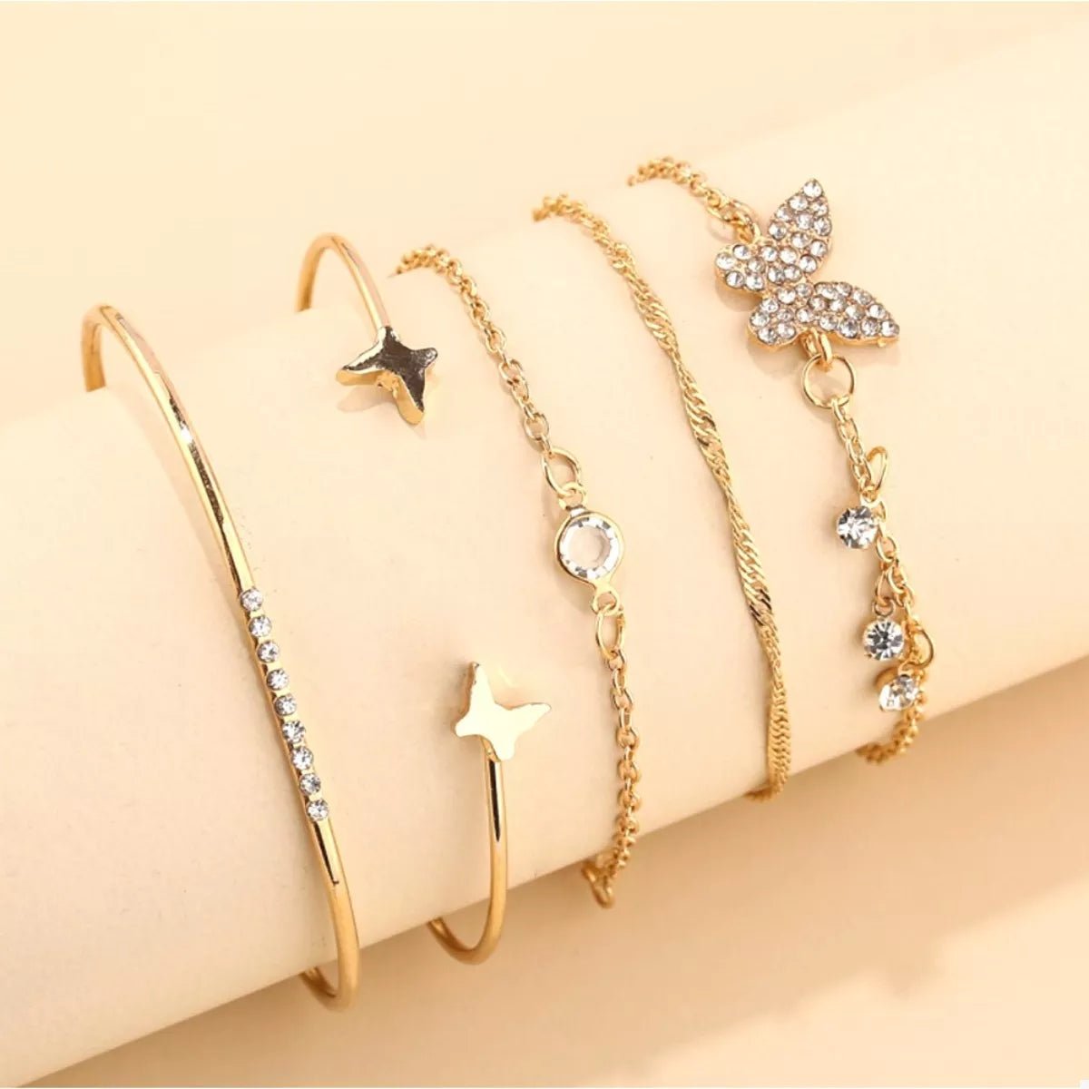5 Piece 18K Gold - Plated Butterfly Bracelet - Style Chic Couture
