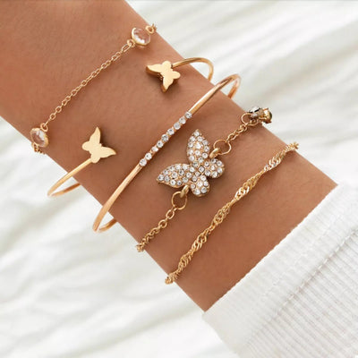 5 Piece 18K Gold - Plated Butterfly Bracelet - Style Chic Couture