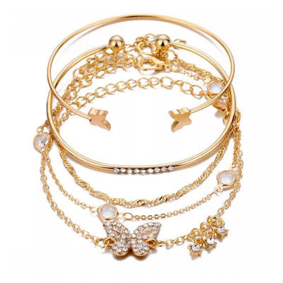 5 Piece 18K Gold - Plated Butterfly Bracelet - Style Chic Couture