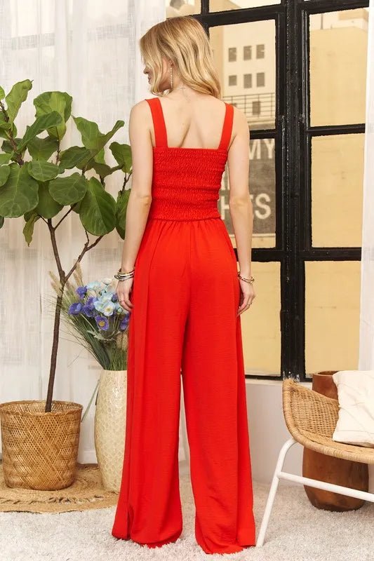 ADORA Full Size Smocking Top Wide Leg Jumpsuit Plus Size - Style Chic Couture