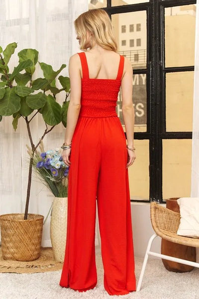 ADORA Full Size Smocking Top Wide Leg Jumpsuit Plus Size - Style Chic Couture