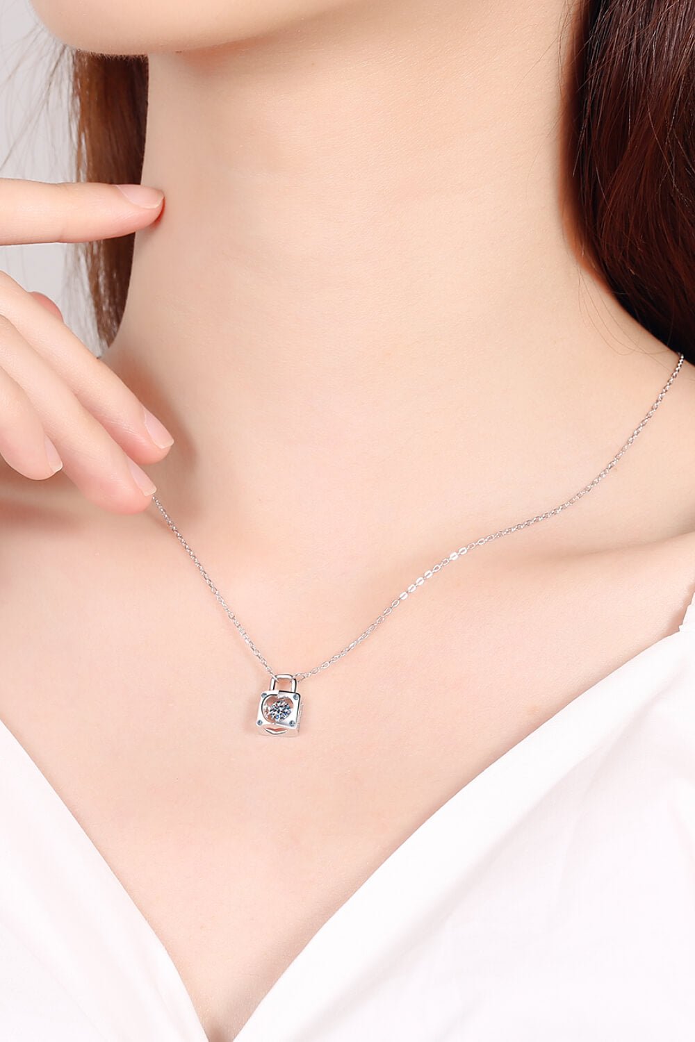 Adored Moissanite Lock Pendant Necklace - Style Chic Couture