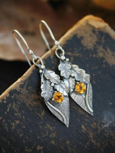 Alloy Rhinestone Leaf Shape Earrings - Style Chic Couture