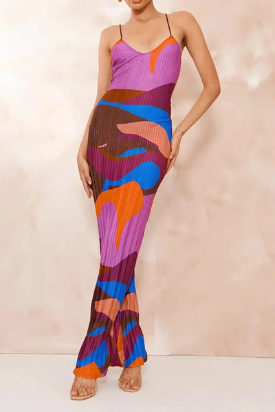 Backless Printed Maxi Cami Dress - Style Chic Couture