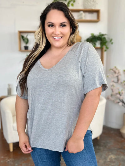 Basic Bae Full Size Bamboo Slit V - Neck Short Sleeve T-Shirt - Style Chic Couture