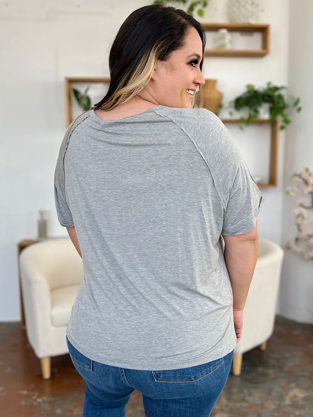 Basic Bae Full Size Bamboo Slit V - Neck Short Sleeve T-Shirt - Style Chic Couture