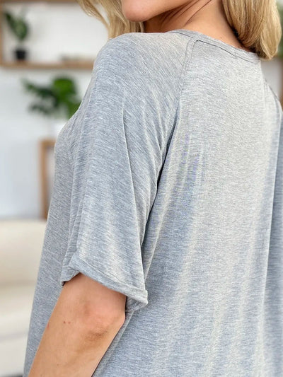 Basic Bae Full Size Bamboo Slit V - Neck Short Sleeve T-Shirt - Style Chic Couture