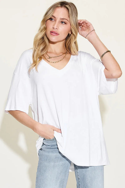Basic Bae Full Size Bamboo V - Neck Drop Shoulder T-Shirt - Style Chic Couture