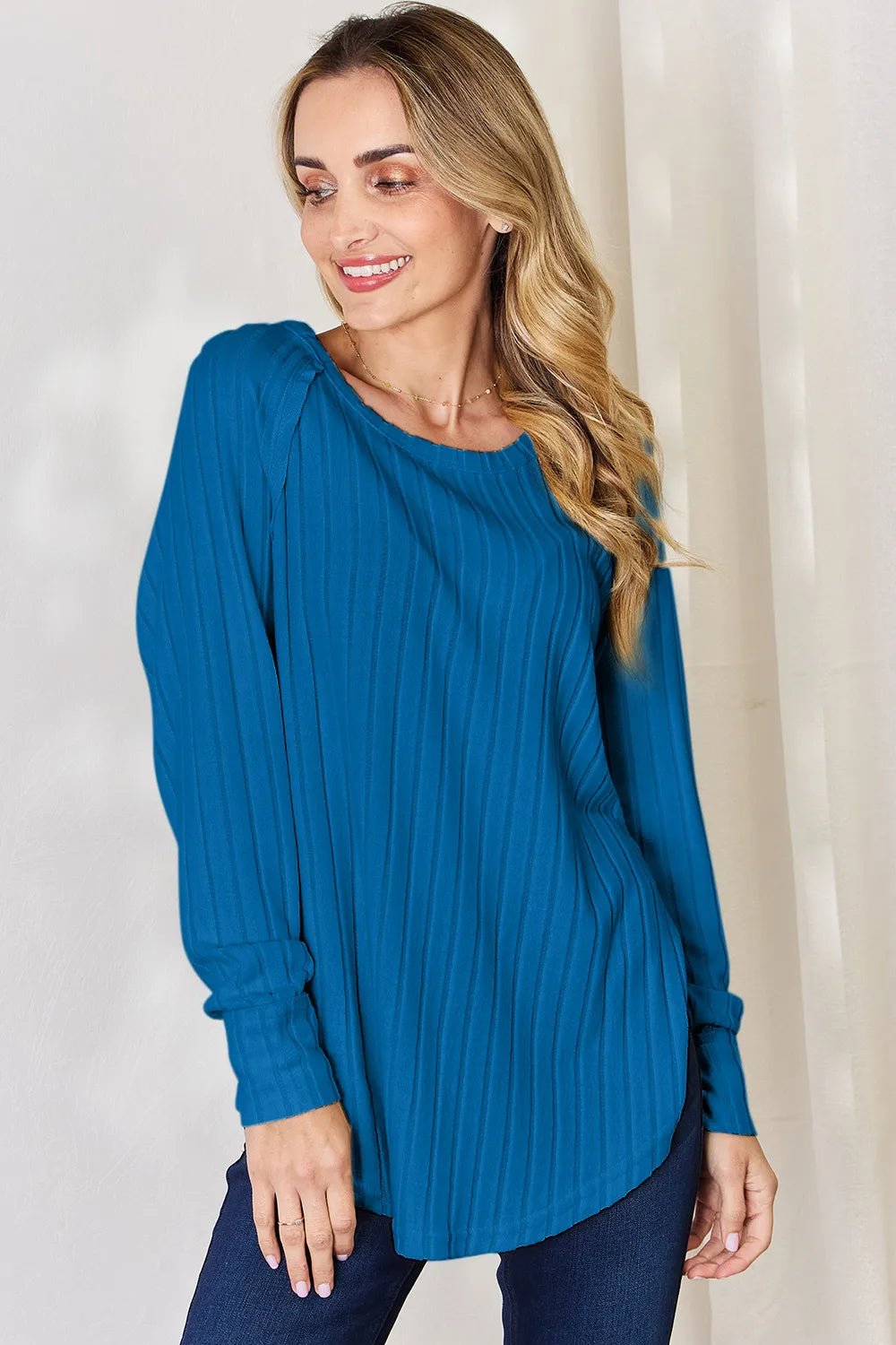 Basic Bae Full Size Ribbed Round Neck Slit T-Shirt - Style Chic Couture