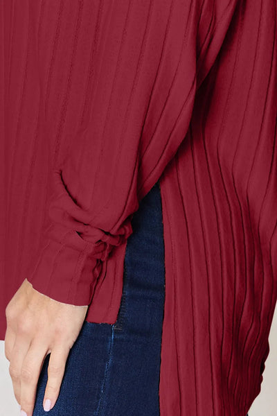 Basic Bae Full Size Ribbed Round Neck Slit T-Shirt - Style Chic Couture