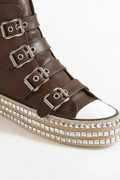 Beast Fashion Multi - Buckle Straps Studded Platform Sneakers - Style Chic Couture