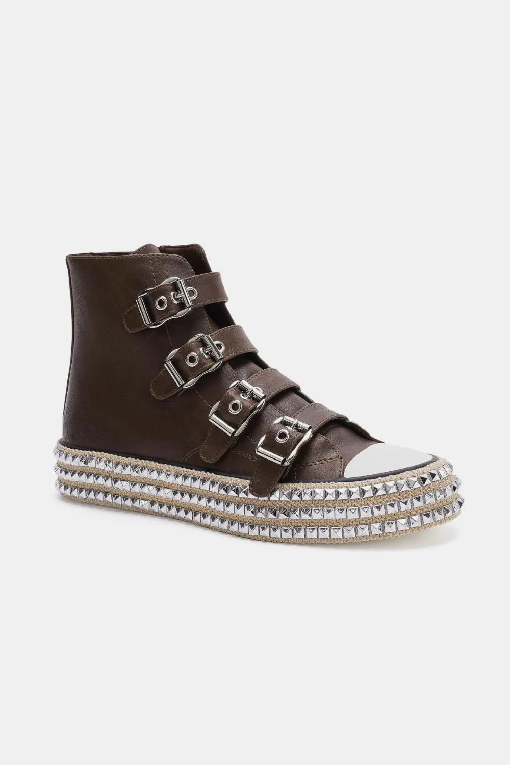 Beast Fashion Multi - Buckle Straps Studded Platform Sneakers - Style Chic Couture