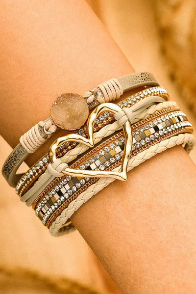 Beige Bohemian Heart Rhinestone Magnetic Buckle Bracelet - Style Chic Couture