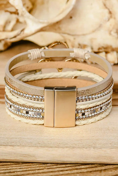 Beige Bohemian Heart Rhinestone Magnetic Buckle Bracelet - Style Chic Couture