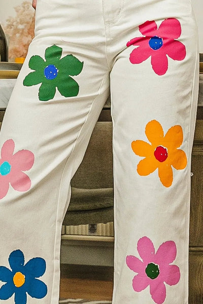 BiBi Flower Print Straight Legs Pants - Style Chic Couture