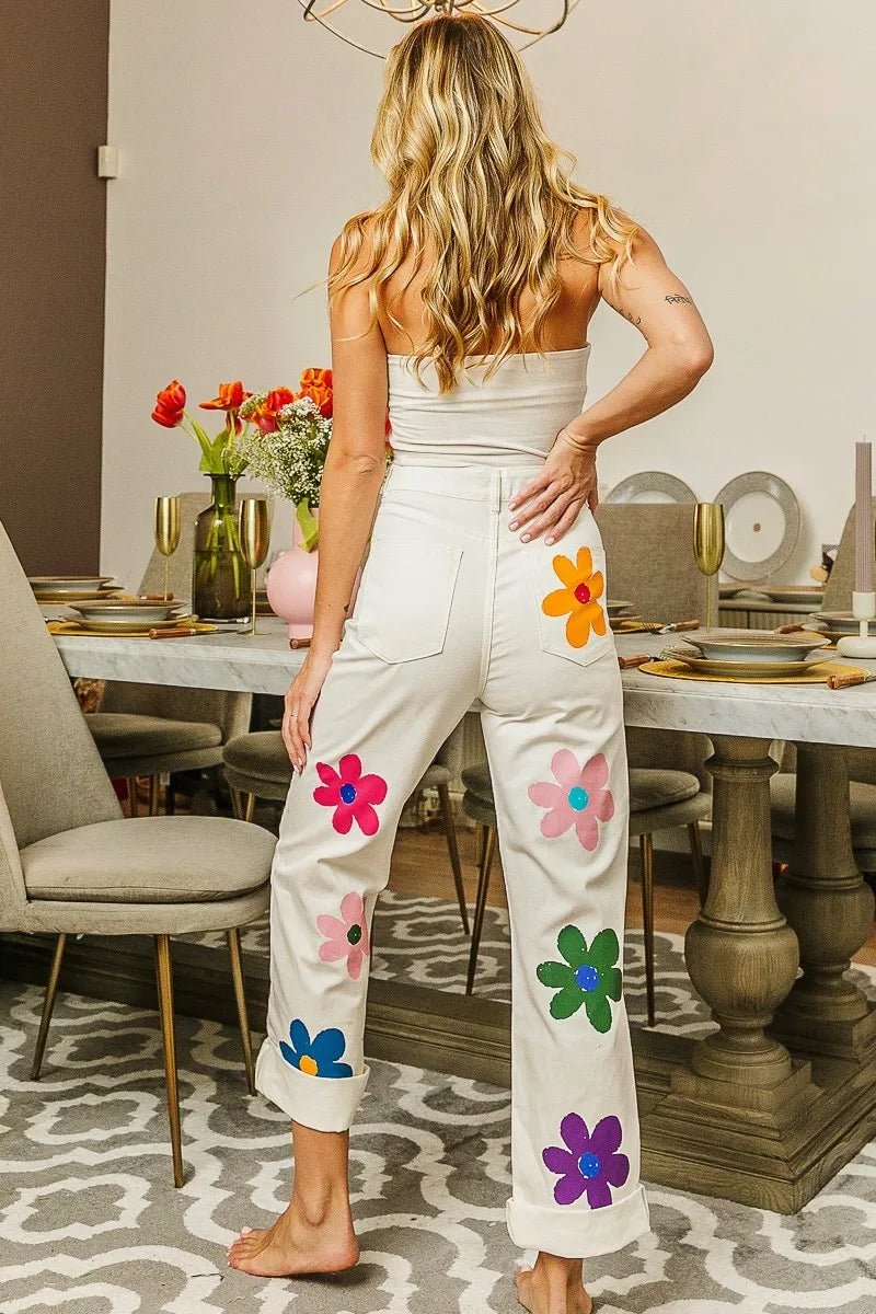 BiBi Flower Print Straight Legs Pants - Style Chic Couture