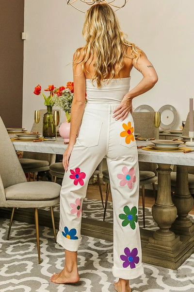 BiBi Flower Print Straight Legs Pants - Style Chic Couture