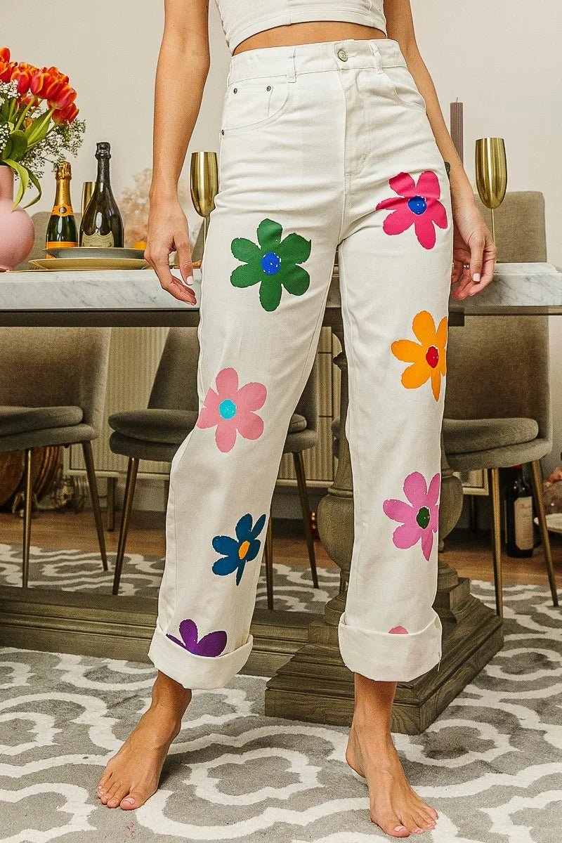 BiBi Flower Print Straight Legs Pants - Style Chic Couture