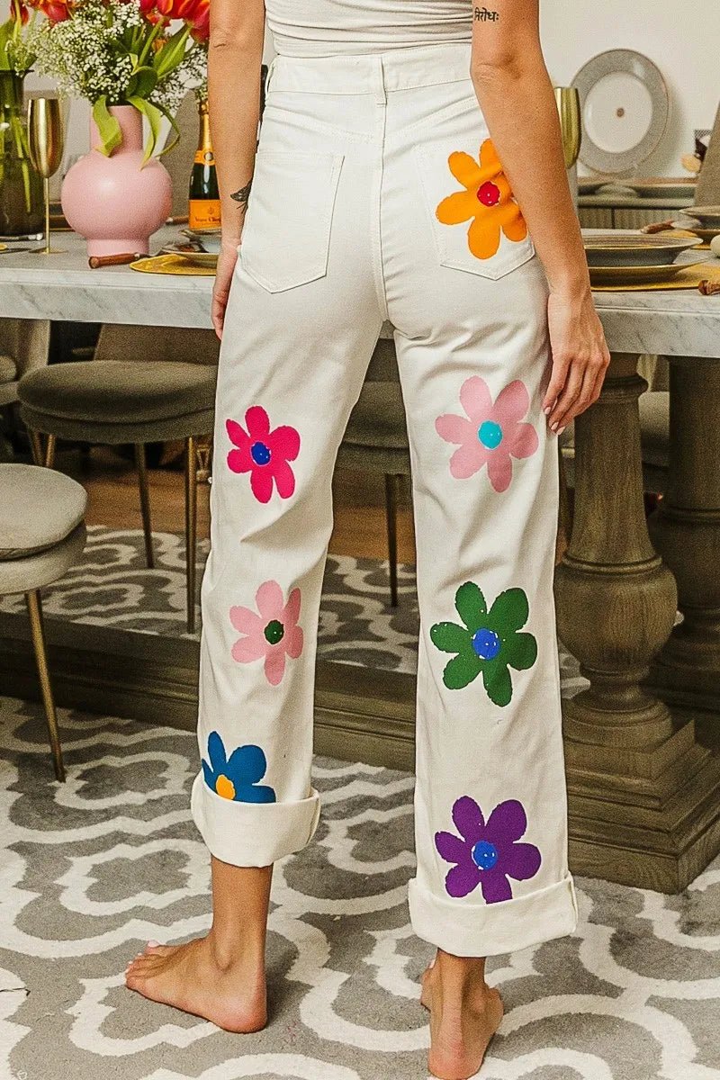 BiBi Flower Print Straight Legs Pants - Style Chic Couture