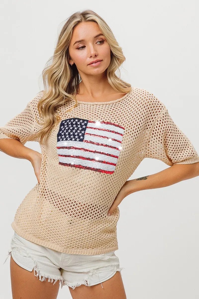 BiBi Sequin American Flag Knit Cover Up - Style Chic Couture