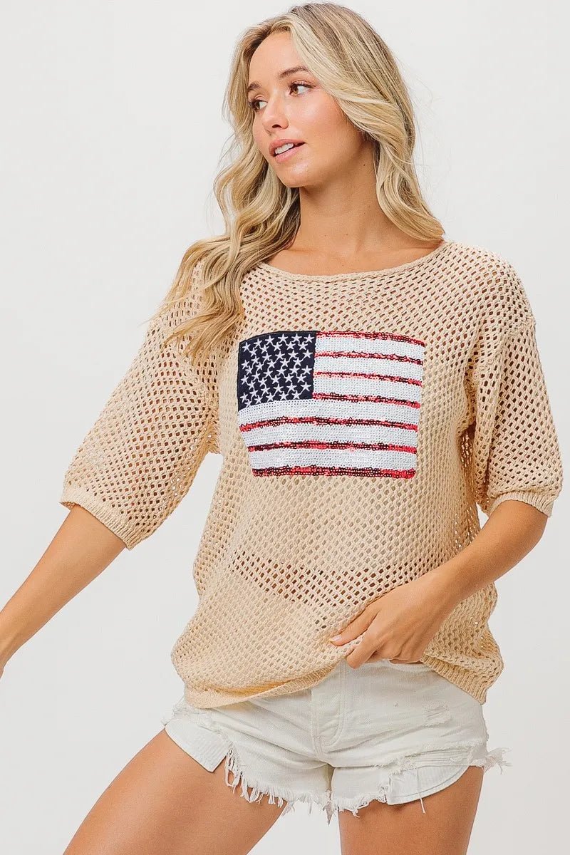 BiBi Sequin American Flag Knit Cover Up - Style Chic Couture