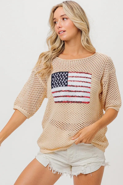 BiBi Sequin American Flag Knit Cover Up - Style Chic Couture