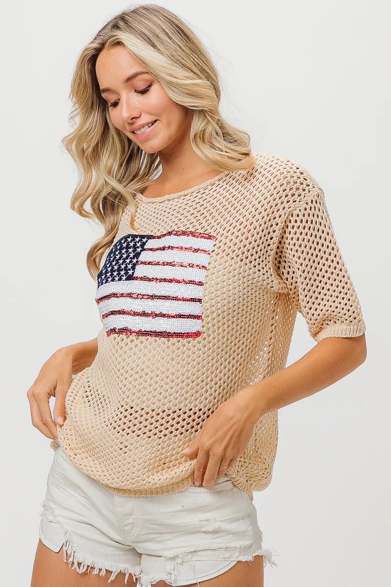 BiBi Sequin American Flag Knit Cover Up - Style Chic Couture