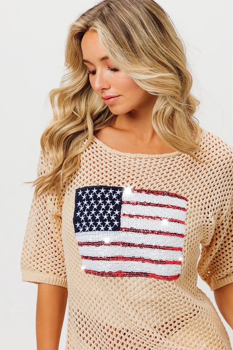 BiBi Sequin American Flag Knit Cover Up - Style Chic Couture