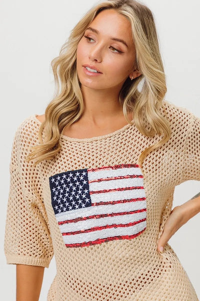 BiBi Sequin American Flag Knit Cover Up - Style Chic Couture