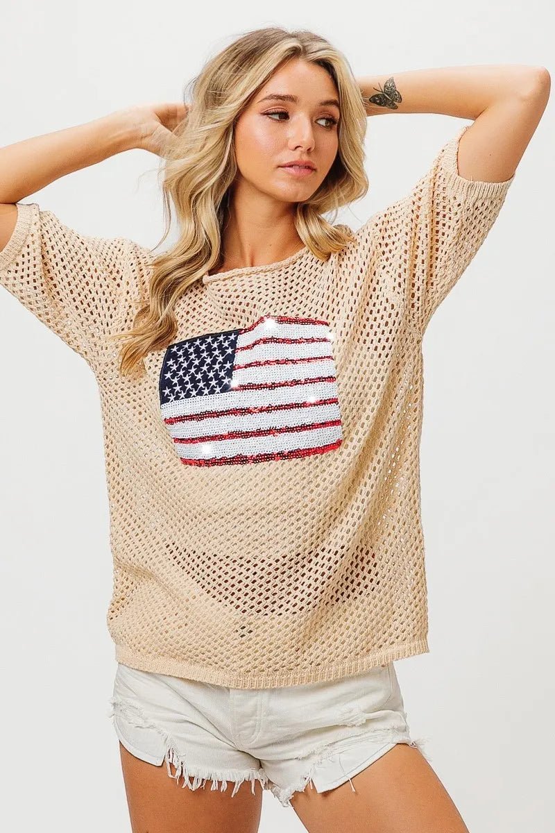 BiBi Sequin American Flag Knit Cover Up - Style Chic Couture